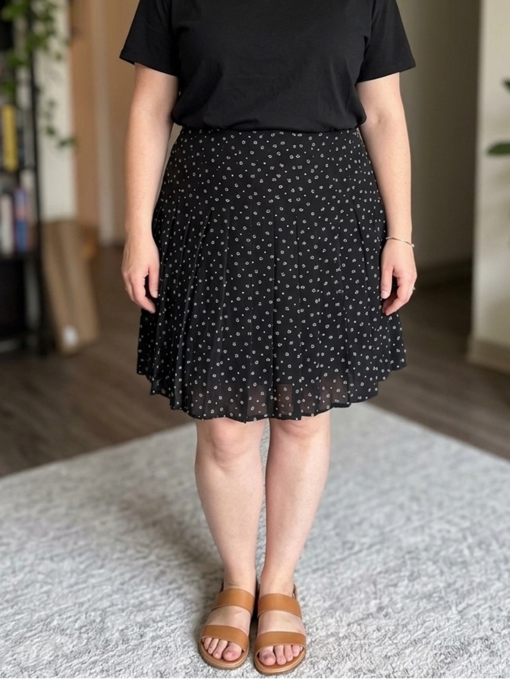 Women’s Lauren Ralph Lauren Black Pleated Skater Skirt with White Dot Print